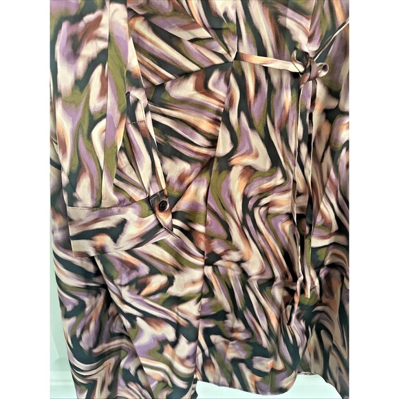 Donna Morgan Women's Satin Wavy Printed Tie-Waist Shirtdress Black Multi 2 - Picture 5 of 9